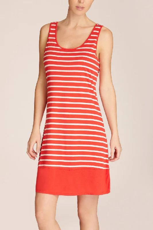 soft cotton women lounge dress for all - day comfortTaki Stripe Chemise - Guava (Red) soft cotton women lounge dress for all - day comfortTaki Stripe Chemise - Guava (Red)