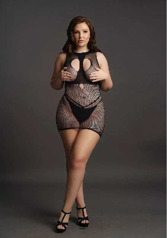 Strappy sexy mini dresses for a night outLe Desir Bliss Lingerie DUO NET OPEN CUP MINI DRESS Black