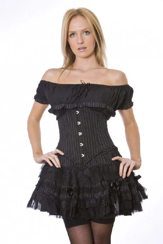 Sexy Waspie Waist Cincher Corset In Pinstripe