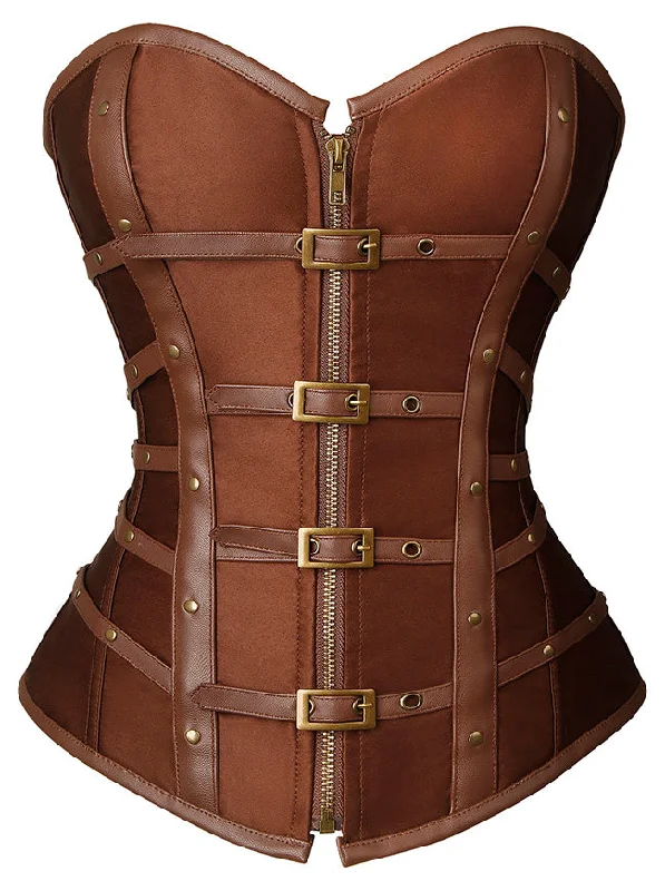 Bohemian - style corsets with tassels and embroiderySteampunk Gothic Corset Women Punk Satin Boned Zipper Overbust Corset Top with Buckles