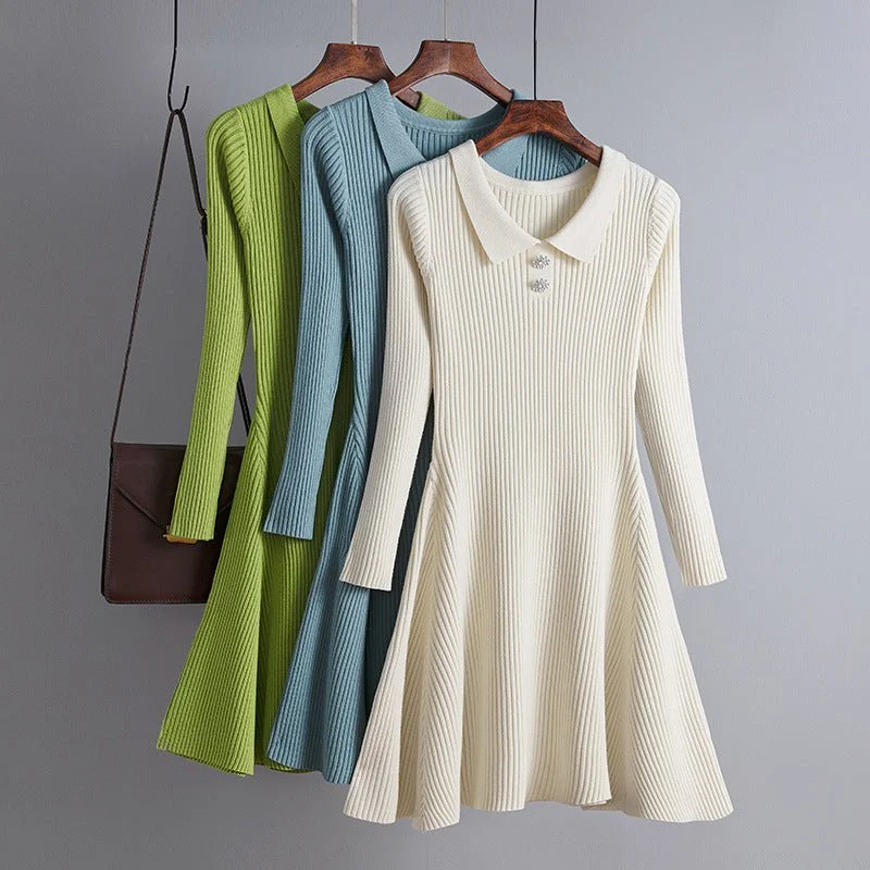 Women Korean style womens knitted solid color dress