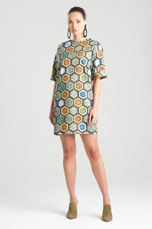 Mitsu Printed Cotton Sateen Beaded T-Shirt Dress