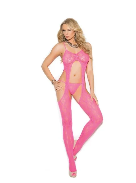 Thigh - high stockings with a lace garter beltLace Suspender Bodystocking Pink