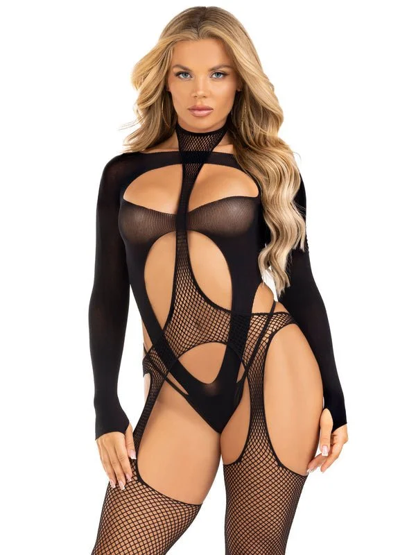 Wedding stockings for a bridal look2 PC Fishnet Suspender Bodystocking and Layered Opaque Teddy Wedding stockings for a bridal look2 PC Fishnet Suspender Bodystocking and Layered Opaque Teddy