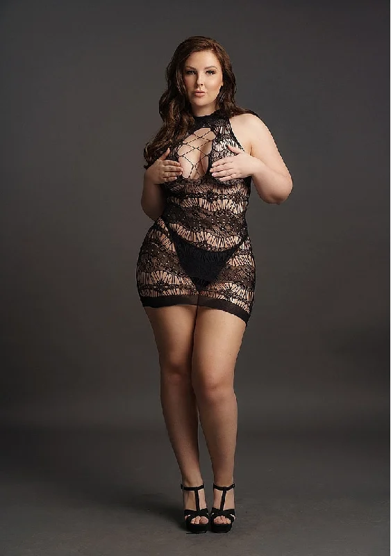 Halter - neck sexy cocktail dresses for a formal eventLe Desir Bliss Lingerie HIGH CRISS CROSS KEY HOLE NECK MINI DRESS Black