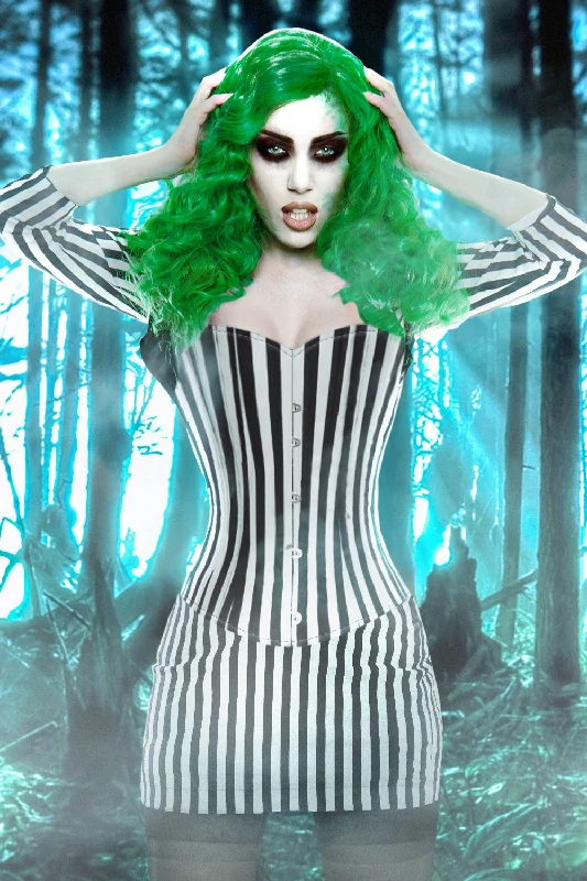 Leather bustiers for a bold and edgy lookBlack & White Stripe Corset & Bolero Outfit Leather bustiers for a bold and edgy lookBlack & White Stripe Corset & Bolero Outfit