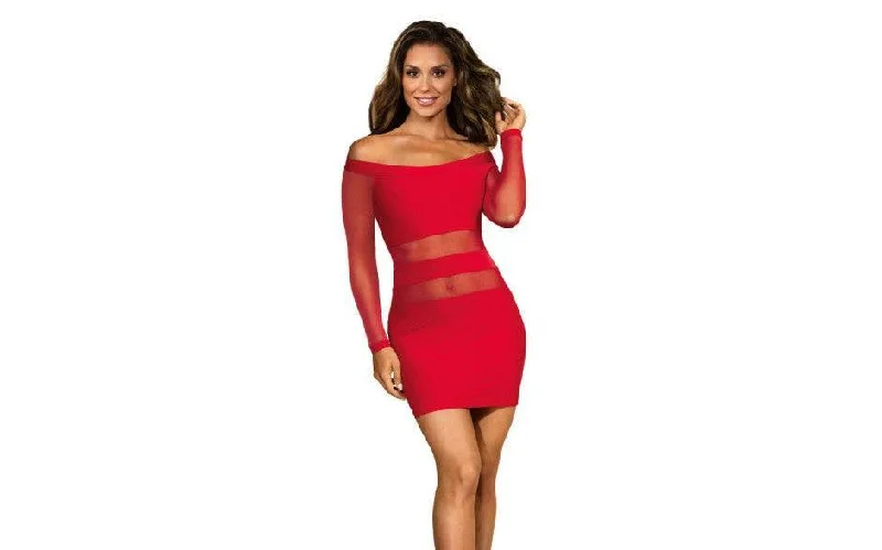 Halter - neck sexy cocktail dresses for a formal eventOff The Shoulder Mesh Panel Dress Red Halter - neck sexy cocktail dresses for a formal eventOff The Shoulder Mesh Panel Dress Red