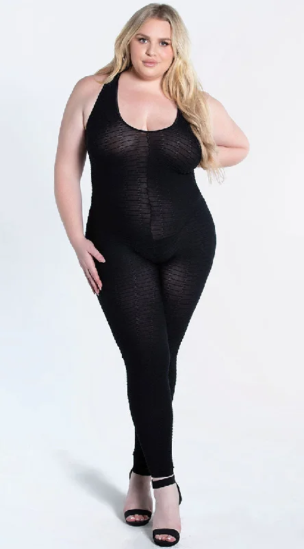 Plus Size Black To Reality Textured Bodystocking