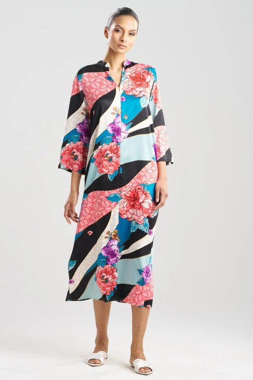 Breathable Bamboo Lingerie for Women Floral Tapestry Satin Caftan