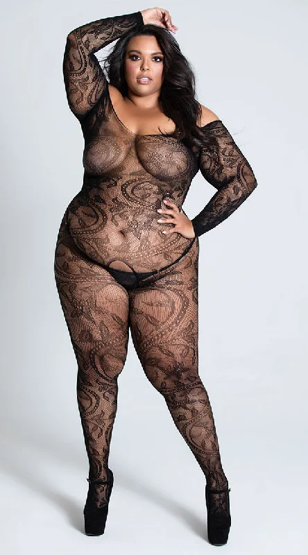 Plus Size Swirling Floral Lace Bodystocking