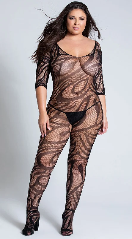 Plus Size Seductive Swirl Long Sleeve Bodystocking