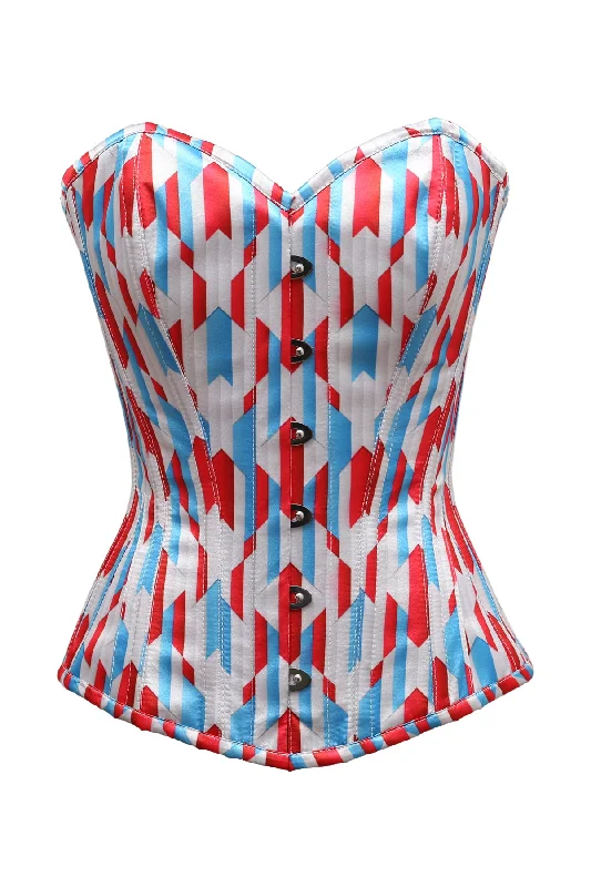 Rylee Red White Blue Zig Zag Print Satin Overbust Corset