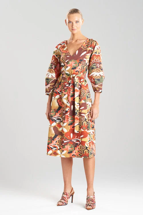 Ikebana Printed Cotton Sateen Lantern Sleeve Dress