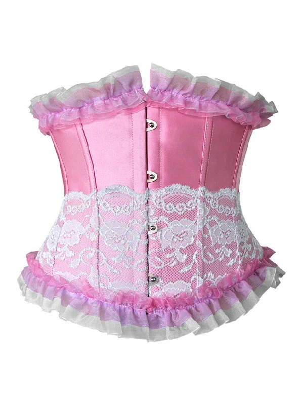 Striped corsets for a preppy and nautical vibeFashion Pink Artificial Silk Lace Ruffles Underbust Corset