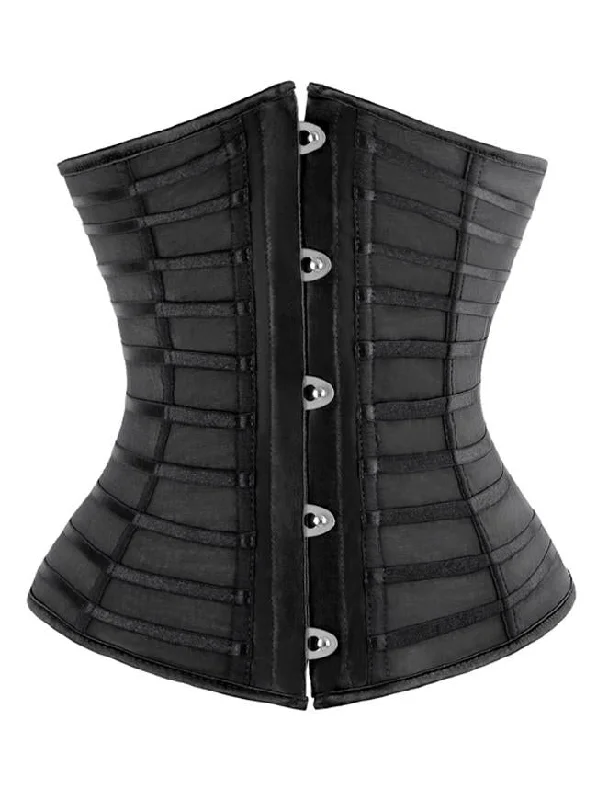 Removable - boning corsets for easy cleaningWomen's Mesh Striped Transparent Boned Underbust Black Corset Bustier