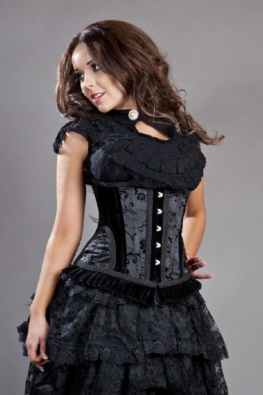 Petra Long Line Steel Boned Underbust Corset In Satin Flock