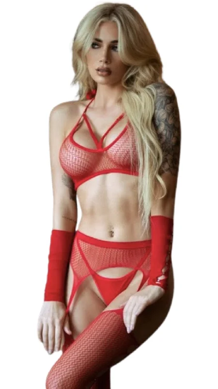 Grey stockings for a neutral and modern optionHalter Neck Bodystocking with Gloves Red Grey stockings for a neutral and modern optionHalter Neck Bodystocking with Gloves Red