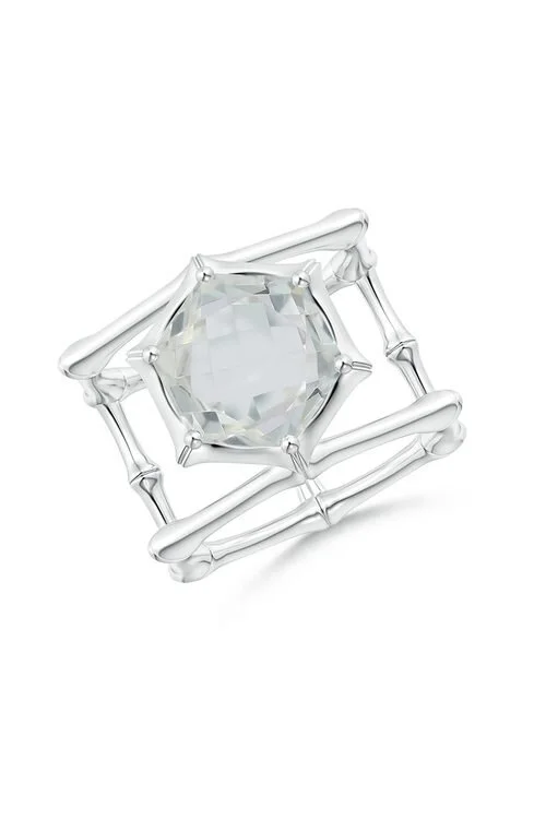 Women's Tummy Control Lingerie Indochine Midnight Silver & White Topaz Hexagon Double Band Cocktail Ring