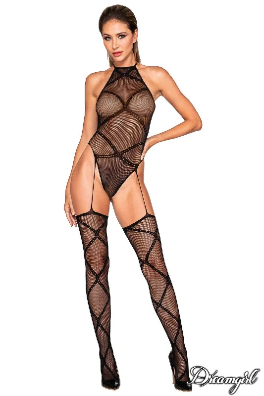 Red stockings for a bold and passionate statementX Teddy Bodystocking Black