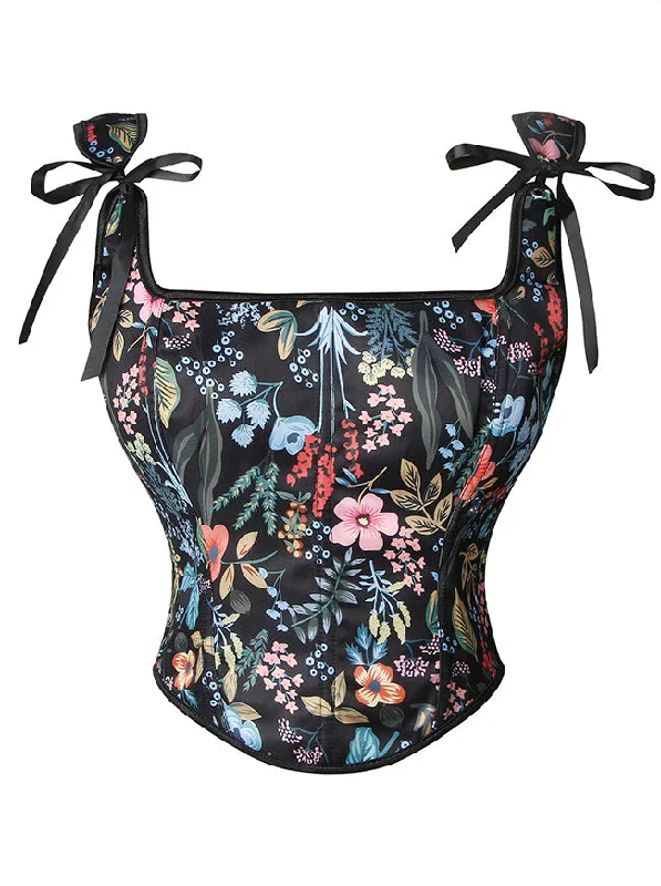 Satin corsets with a shiny and elegant finishCorset Crop Top Women's Vintage Floral Printed Lace Up Bustier Vest Corset Top