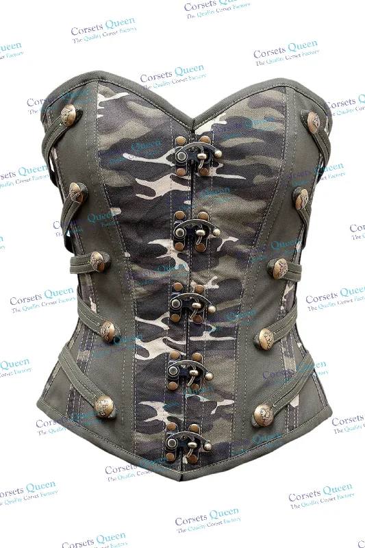 Pau Camouflage Print & Green Twill Overbust Corset