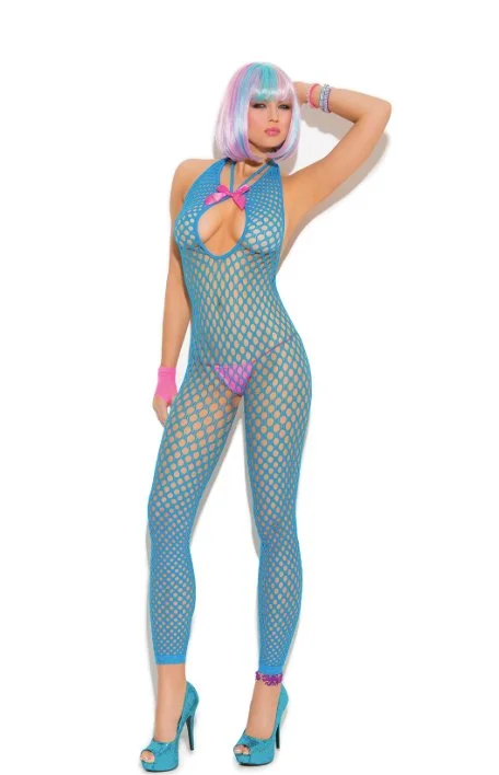 Over - the - knee stockings with a thigh - high designPlus Size Crochet Footless Bodystocking Blue Over - the - knee stockings with a thigh - high designPlus Size Crochet Footless Bodystocking Blue