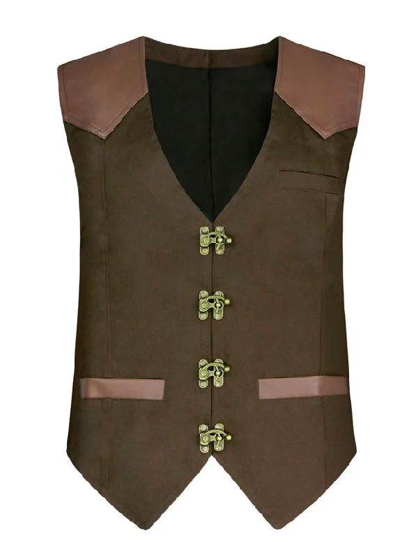 Polka - dot bustiers for a fun and retro appearanceMen's Steampunk Faux Leather Waistcoat Buckles V Neck Vest