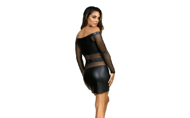 Satin sexy dresses with a shiny finishOff The Shoulder Mesh Panel Dress Black