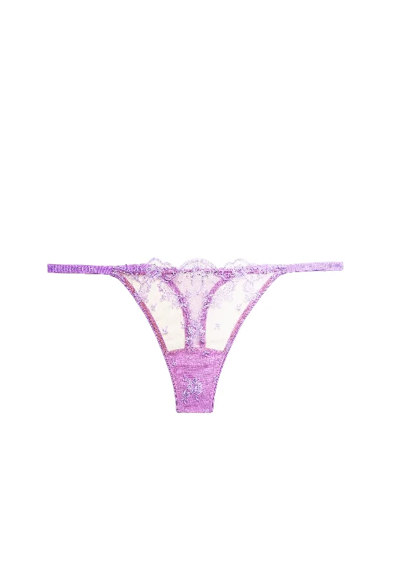 Elegant French Lace Lingerie for Women Petal Bloom V-String in Lilac