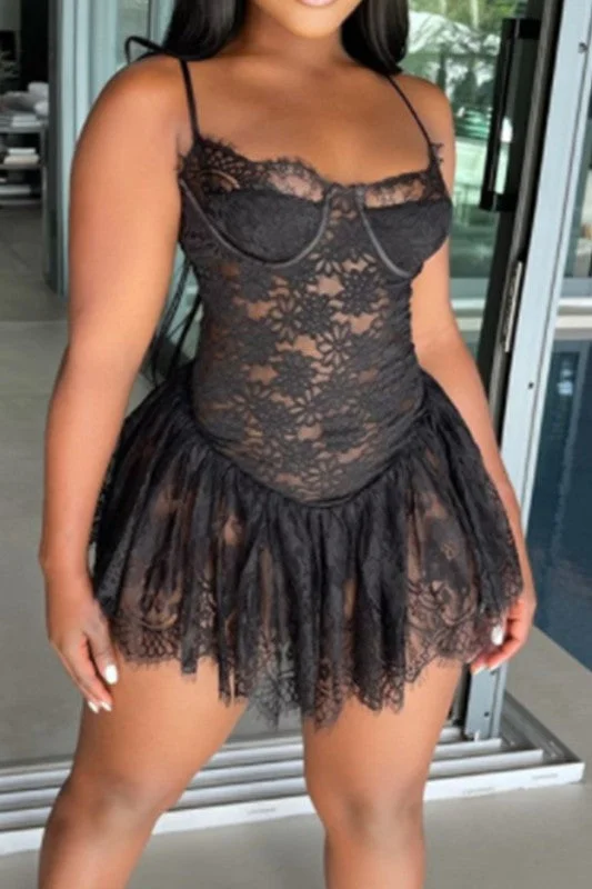 lace sling halter hollow sexy dress