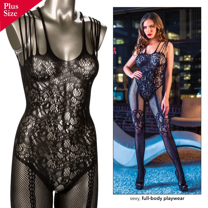Anti - static stockings to prevent static clingCalExotics Scandal Plus Size Strappy Lace Body Suit Bodystocking with Open Crotch Black Queen Size Fits up to 3X Anti - static stockings to prevent static clingCalExotics Scandal Plus Size Strappy Lace Body Suit Bodystocking with Open Crotch Black Queen Size Fits up to 3X