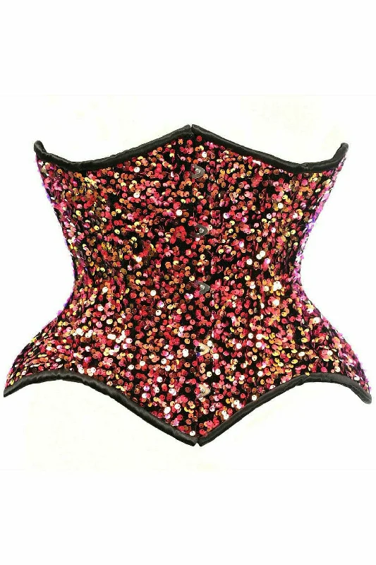 Compression bustiers for a slimming effectMulti Pink Sequin Curvy Cut Waist Cincher Corset