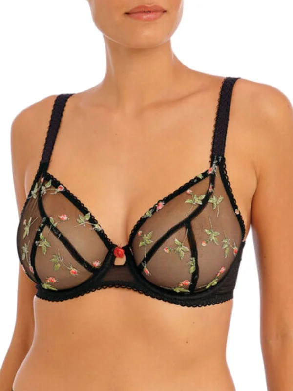 Women's Thermal Lingerie for Cold Weather Rose Blossom Plunge Bra - Black