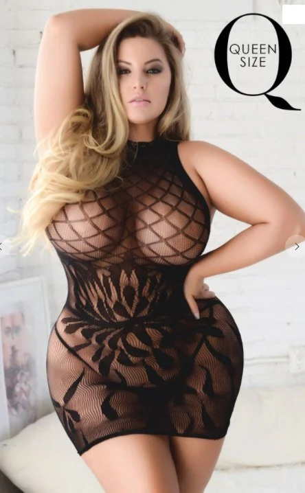 Plus Size Petal Pattern Fishnet Dress Black