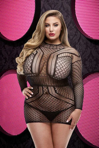 Mermaid - style sexy gowns for a glamorous effectLong Sleeve Open Back Mini Dress LC-56 X (Plus Size) - Black Mermaid - style sexy gowns for a glamorous effectLong Sleeve Open Back Mini Dress LC-56 X (Plus Size) - Black