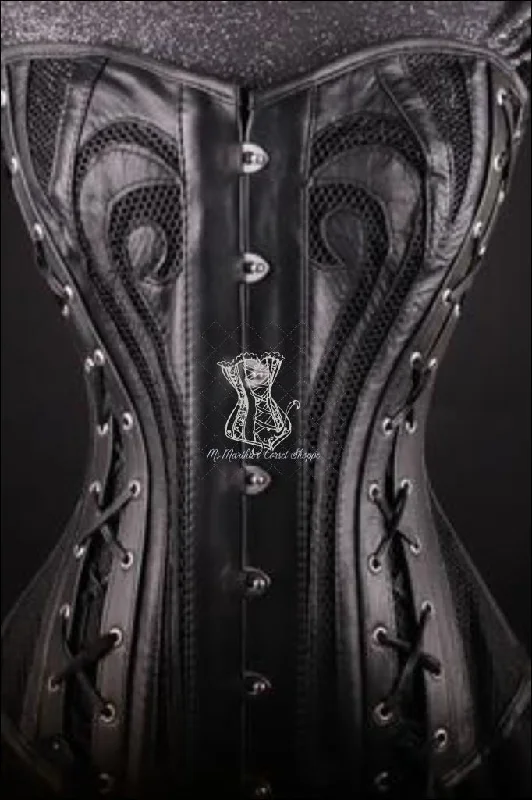 Leather Overbust Corset; Leather and Lace in Black