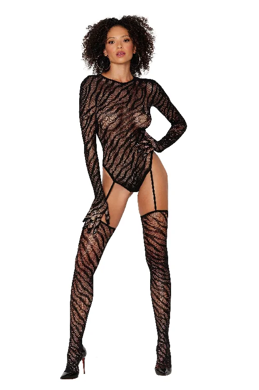 Washable stockings for easy maintenanceZebra Teddy Body Stocking