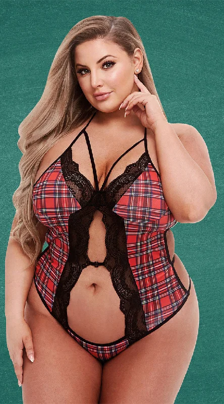 Plus Size Lace Lingerie for Women Plus Size Please Me Plaid Teddy
