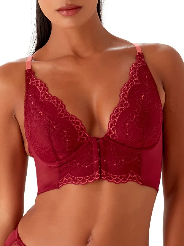 Vintage Inspired Lingerie for Women Superboost Lace Deep V Bralette - Cranberry/Raspberry Sorbet