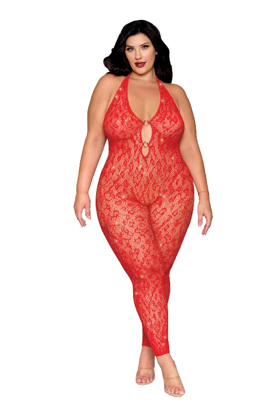 Burgundy stockings for a rich and elegant colorPlus Size Red Leopard Bodystocking