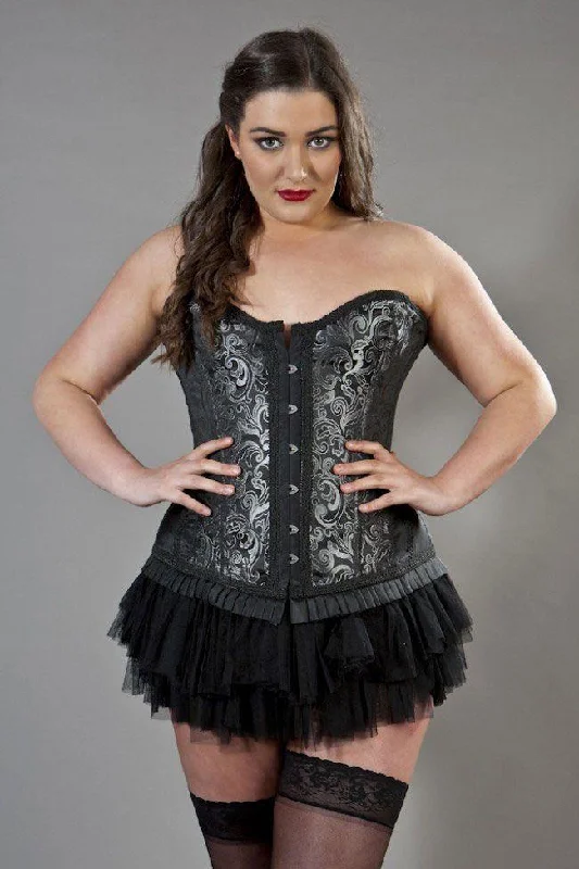 Petra Overbust Plus Size Steel Boned Corset In Scroll Brocade