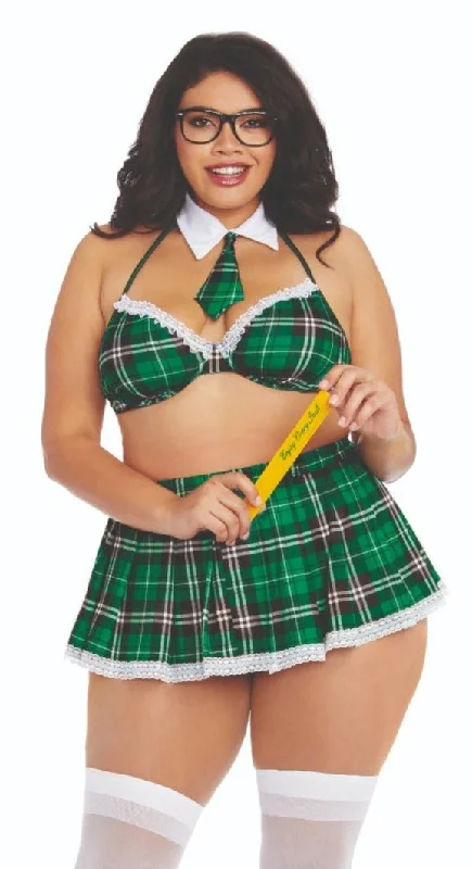Women's Video Game Character Cosplay LingeriePlus Size Green Plaid Student Charm Costume Set Women's Video Game Character Cosplay LingeriePlus Size Green Plaid Student Charm Costume Set