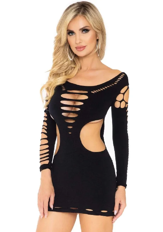 Seamless Shredded Reversible Mini Dress Black