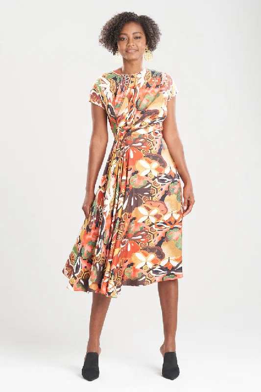 Ikebana Printed Cotton Silk Drape Dress