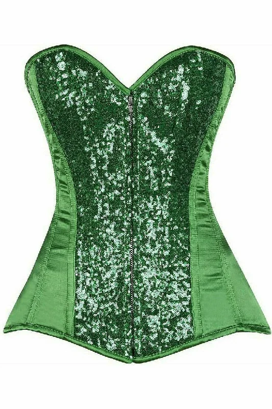 Wedding - style bustiers for bridesmaids or special eventsGreen Sequin Steel Boned Corset