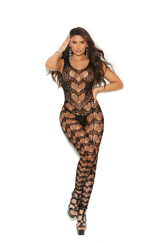 Provacative Crochet footless bodystocking with open crotch in Black and Red