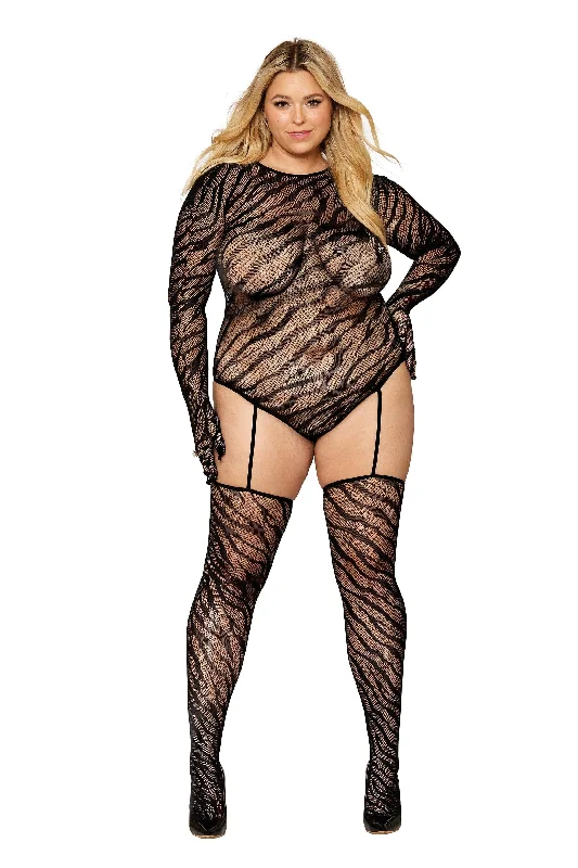 Gold - toned stockings for a glamorous touchPlus Size Zebra Teddy Body Stocking