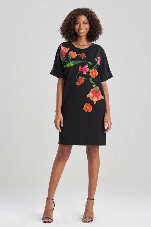 Light Weight Ponte Floral Applique T-Shirt Dress