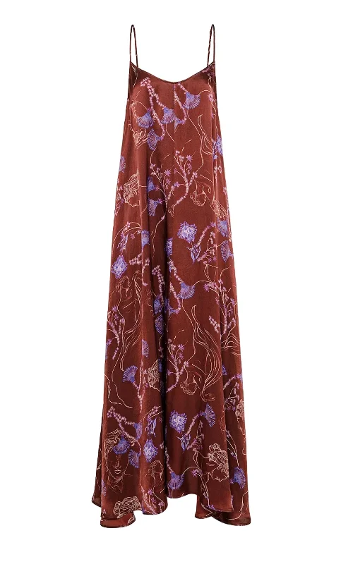 Green sexy dresses for a fresh and vibrant styleWomen's Musa Print Silk Satin Slip Dress In Chocolate