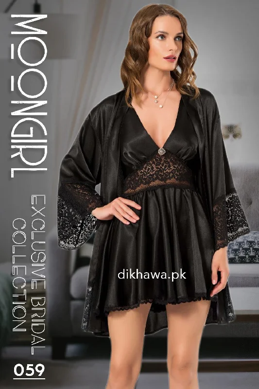 Eco-Friendly Organic Lingerie for Women Moongirl - Exclusive Bridal 2Pc Short Nighty Wedding Honeymoon Nighty Set 059 - Turkish Brand